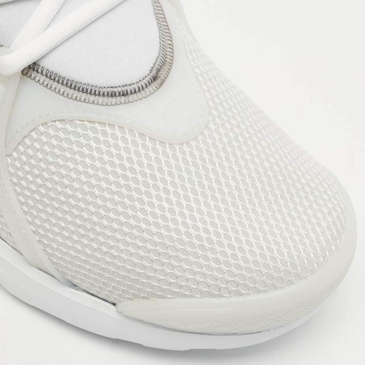 Pre Owned Fendi White/Grey Technical Mesh and Neoprene Tag Sneakers Size 44