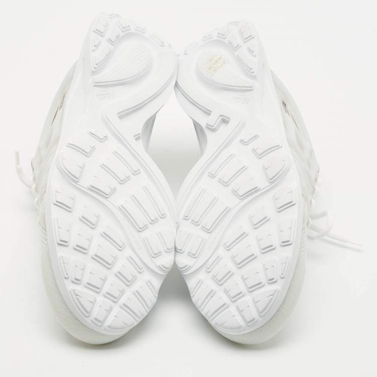 Pre Owned Fendi White/Grey Technical Mesh and Neoprene Tag Sneakers Size 44