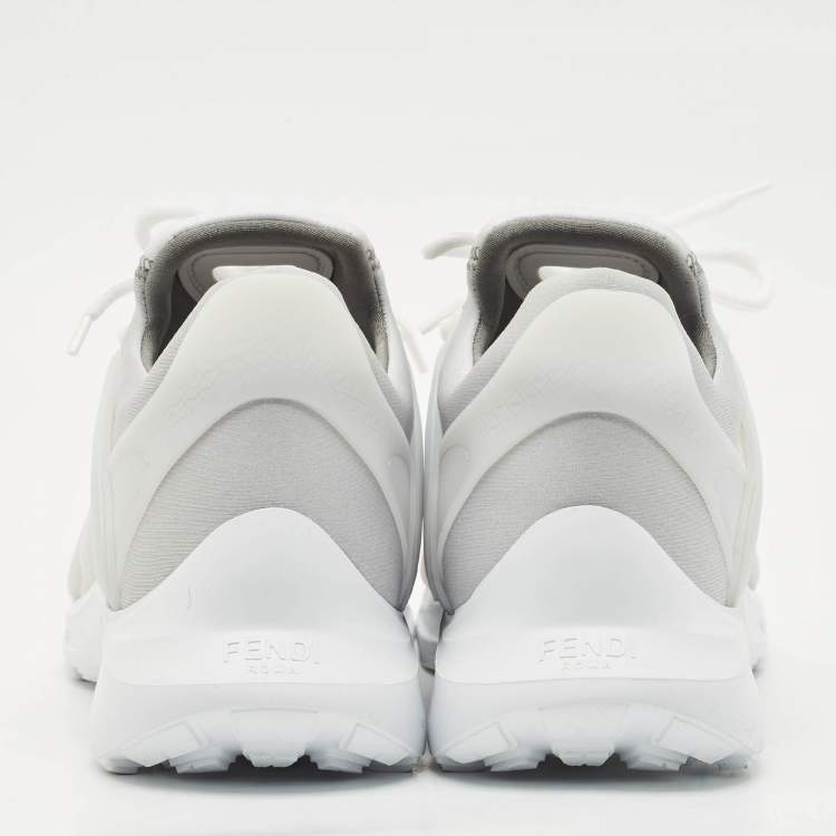 Pre Owned Fendi White/Grey Technical Mesh and Neoprene Tag Sneakers Size 44
