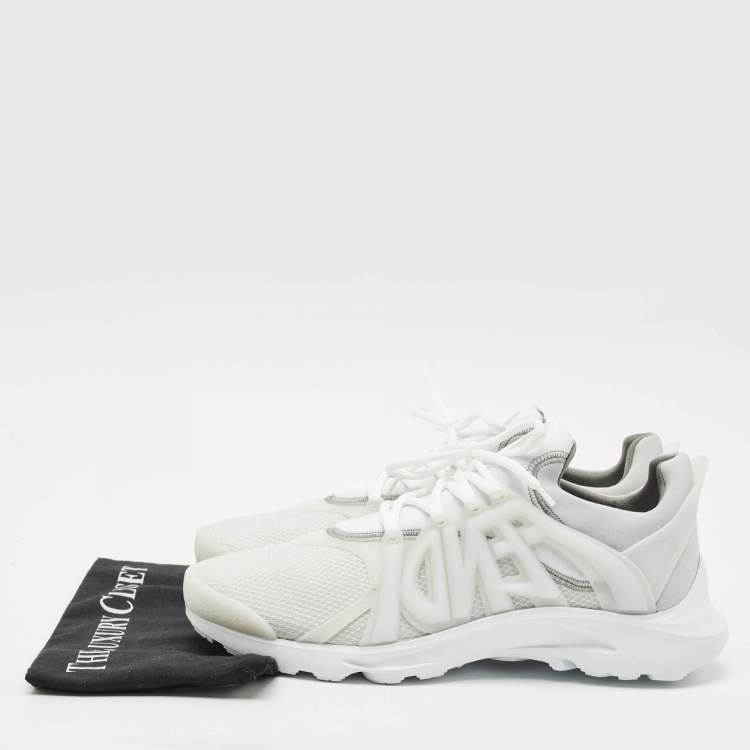 Pre Owned Fendi White/Grey Technical Mesh and Neoprene Tag Sneakers Size 44