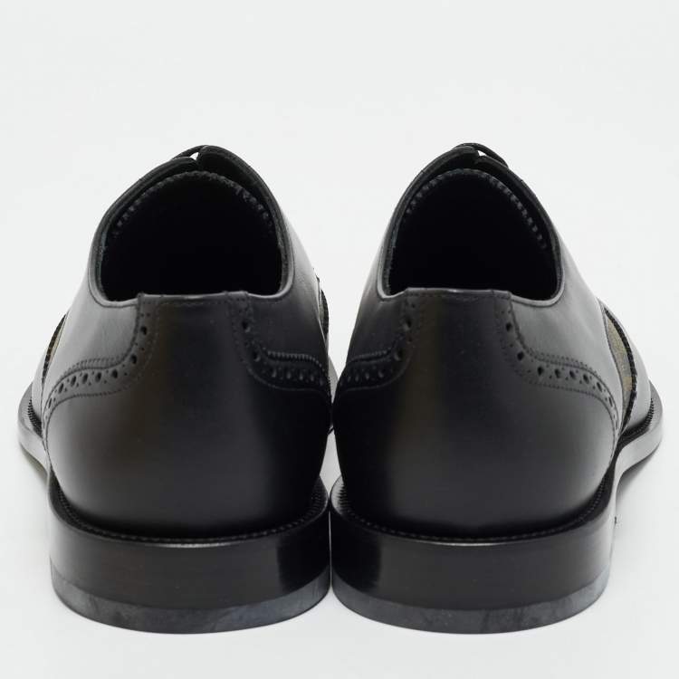 Pre Owned Fendi Black/Tobacco Zucca Canvas and Leather Lace Up Derby Size 44