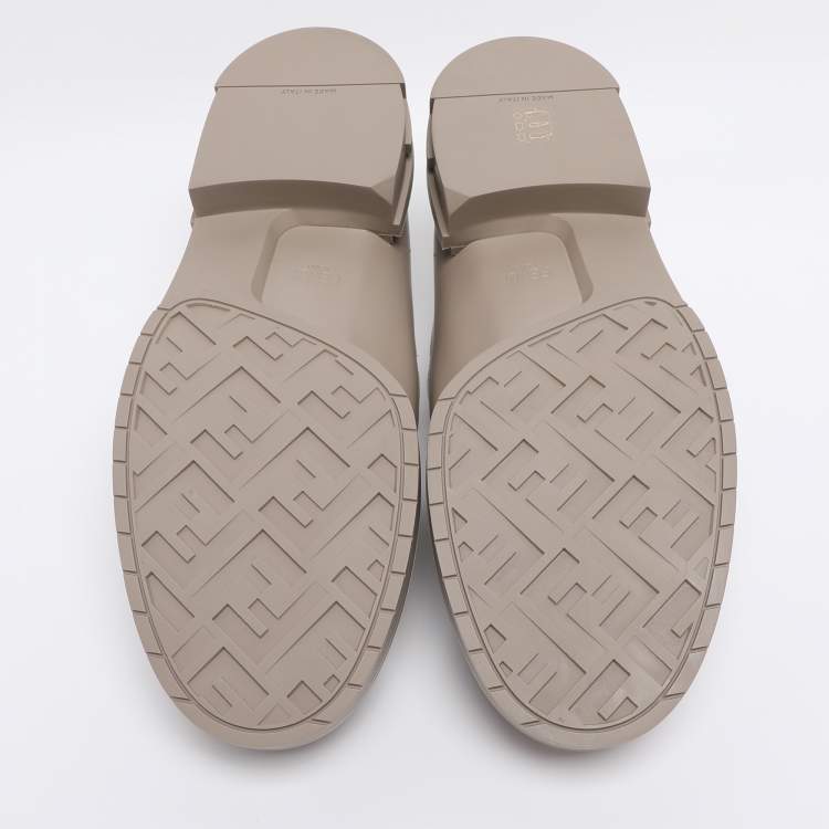 Pre Owned Fendi Grey Leather Frame Slip On Loafers 44