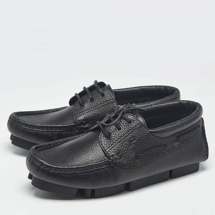 Pre Owned Fendi Black Leather FF Lace Up  Loafers Size 42