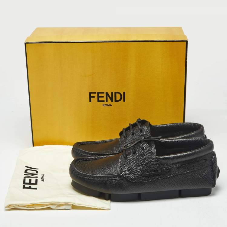 Pre Owned Fendi Black Leather FF Lace Up  Loafers Size 42