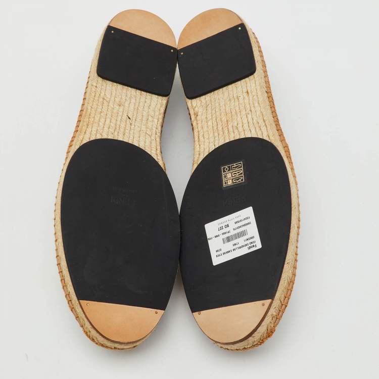 Pre Owned Fendi Black/Green Suede and Canvas Bag Bugs Monster Espadrille Flats Size 45