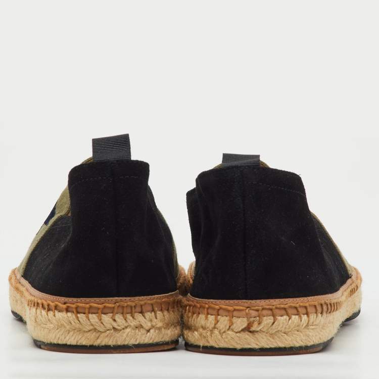 Pre Owned Fendi Black/Green Suede and Canvas Bag Bugs Monster Espadrille Flats Size 45