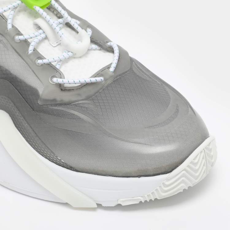 Pre Owned Fendi Grey/Green Fabric and Rubber Flow Low Top Sneakers Size 44