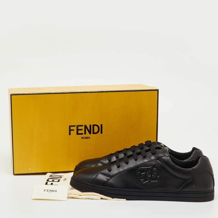 Pre Owned Fendi Black Leather Motif Low Top Sneakers Size 42.5