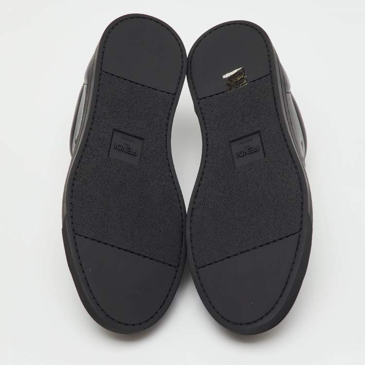 Pre Owned Fendi Black Leather Motif Low Top Sneakers Size 42.5