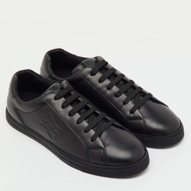 Pre Owned Fendi Black Leather Motif Low Top Sneakers Size 42.5