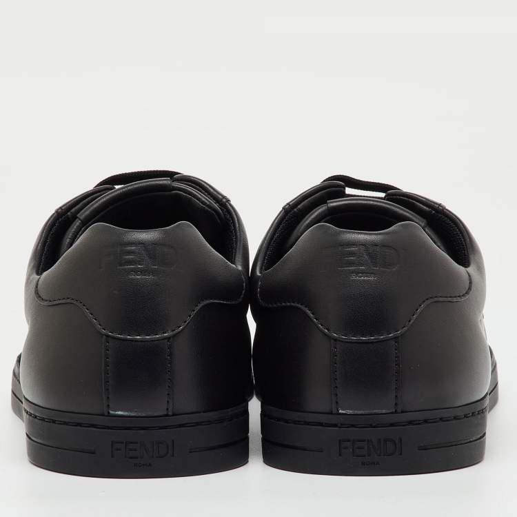 Pre Owned Fendi Black Leather Motif Low Top Sneakers Size 42.5