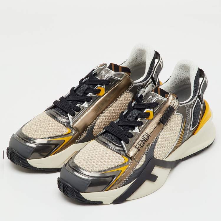 Pre Owned Fendi Multicolor Leather and Mesh Technical Flow Low Top Sneakers Size 41
