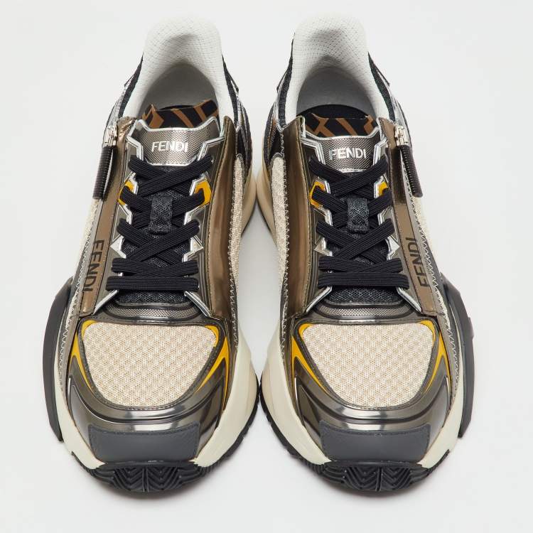 Pre Owned Fendi Multicolor Leather and Mesh Technical Flow Low Top Sneakers Size 41