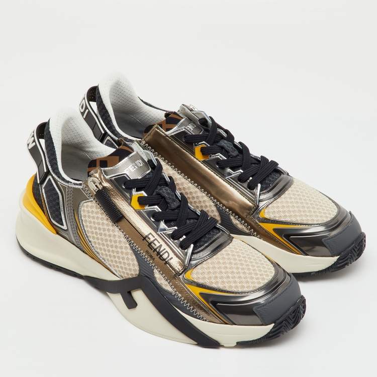 Pre Owned Fendi Multicolor Leather and Mesh Technical Flow Low Top Sneakers Size 41
