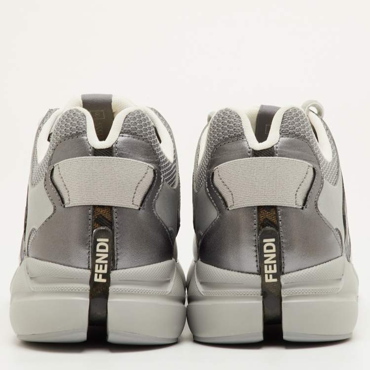 Pre Owned Fendi Faster Size 42 Grey Leather and Mesh Low Top Sneakers