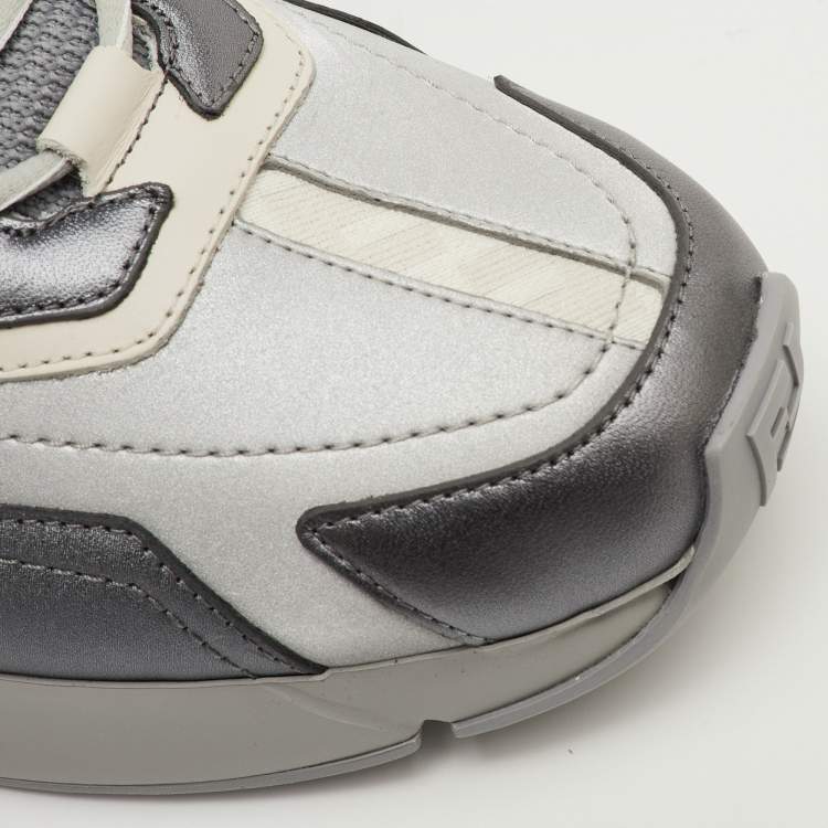 Pre Owned Fendi Faster Size 42 Grey Leather and Mesh Low Top Sneakers