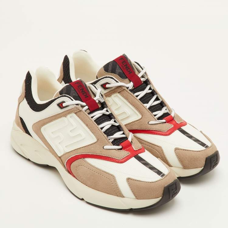 Pre Owned Fendi Faster Size 42 Multicolor Mesh and Nubuck Leather Low Top Sneakers