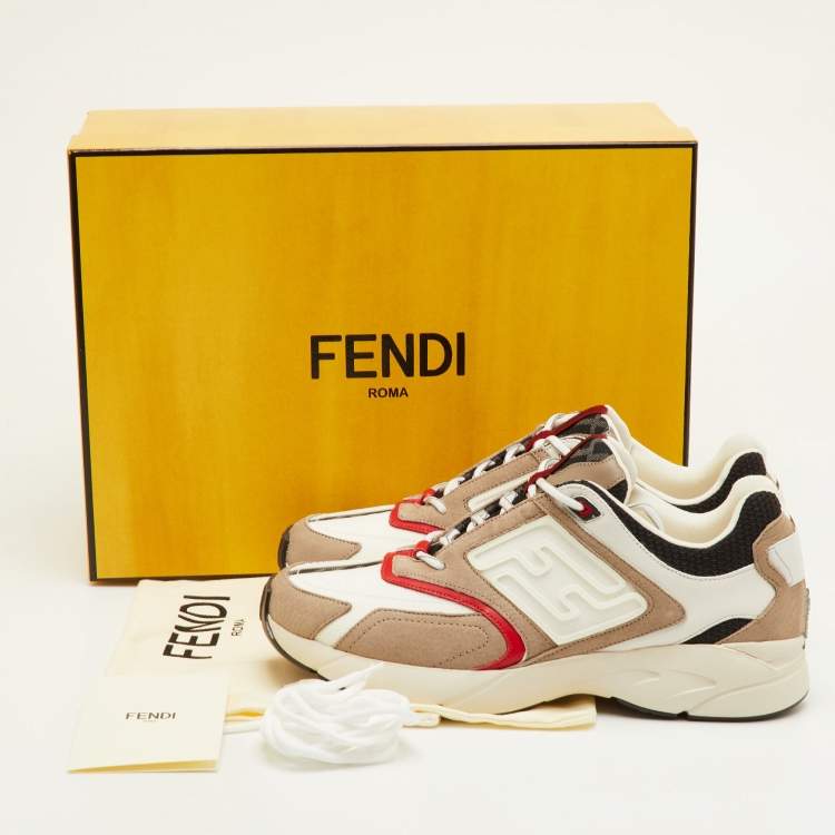 Pre Owned Fendi Faster Size 42 Multicolor Mesh and Nubuck Leather Low Top Sneakers