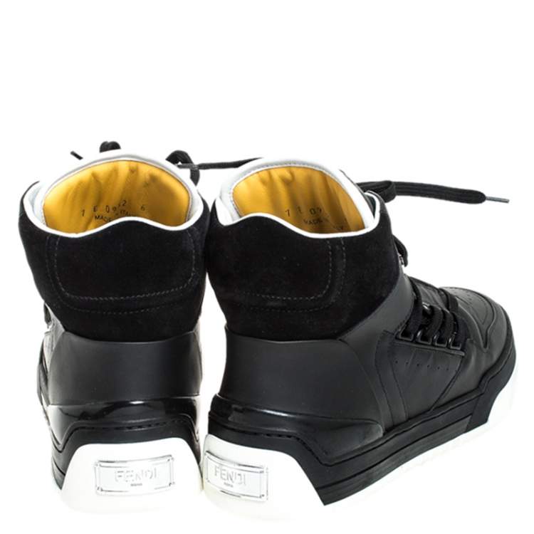 Pre Owned Fendi Black Leather And Suede Lace Up High Top Sneakers Size 40