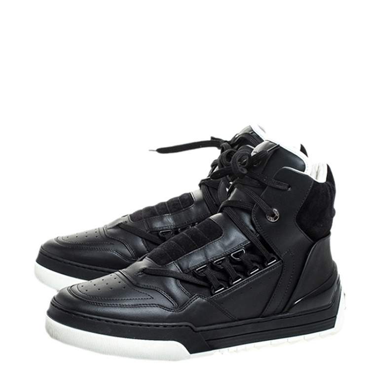 Pre Owned Fendi Black Leather And Suede Lace Up High Top Sneakers Size 40
