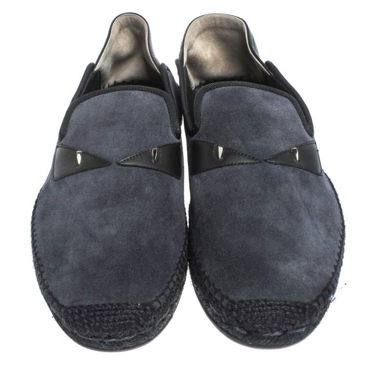 Pre Owned Fendi Blue/Black Suede And Leather Bag Bugs Slip On Espadrilles Size 41
