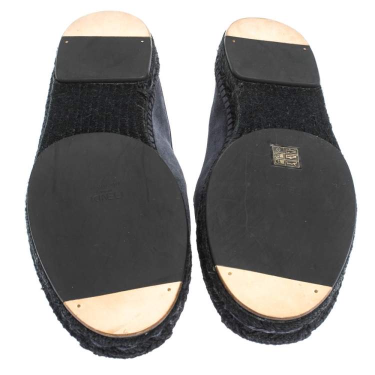 Pre Owned Fendi Blue/Black Suede And Leather Bag Bugs Slip On Espadrilles Size 41