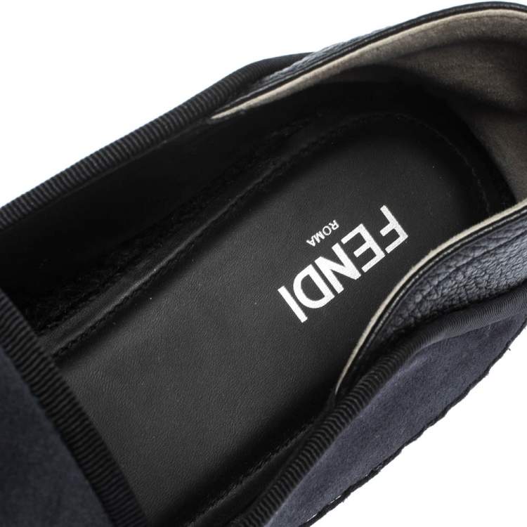 Pre Owned Fendi Blue/Black Suede And Leather Bag Bugs Slip On Espadrilles Size 41