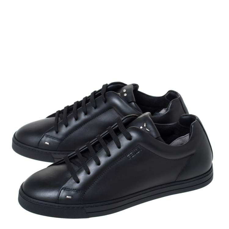 Pre Owned Fendi Black Leather Low Top Sneakers Size 40.5