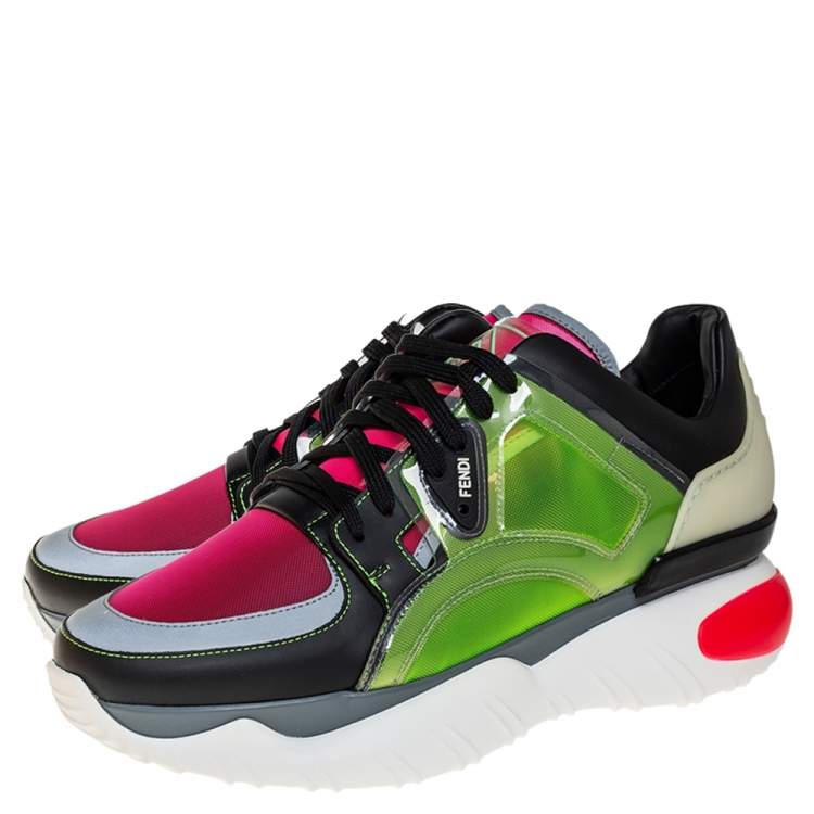 Pre Owned Fendi Multicolor Leather, Mesh And PVC Lace Up Sneakers Size 40