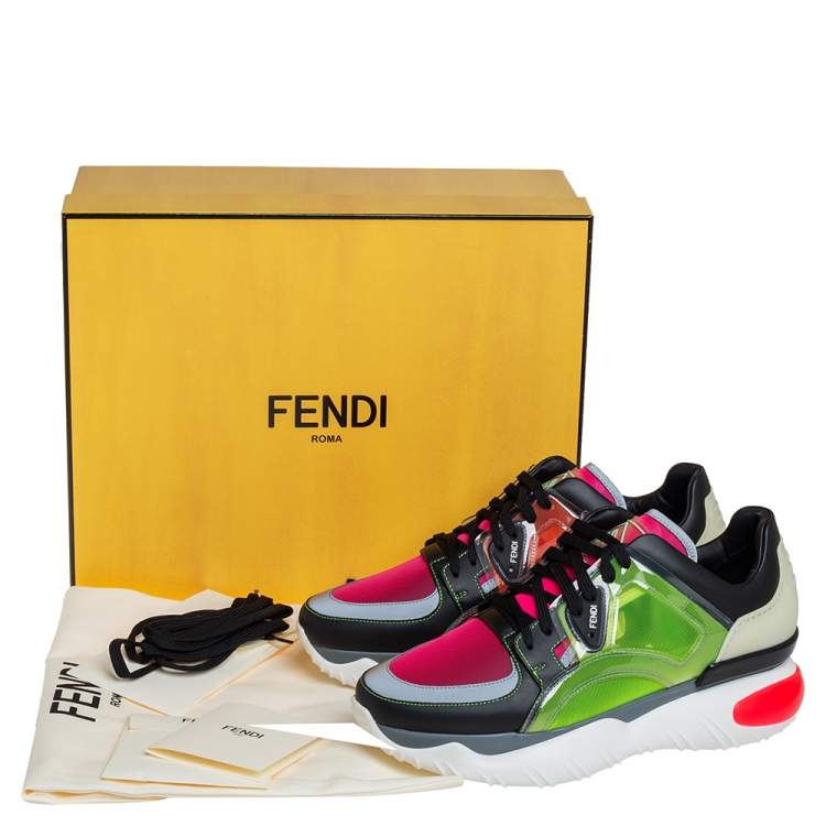 Pre Owned Fendi Multicolor Leather, Mesh And PVC Lace Up Sneakers Size 40