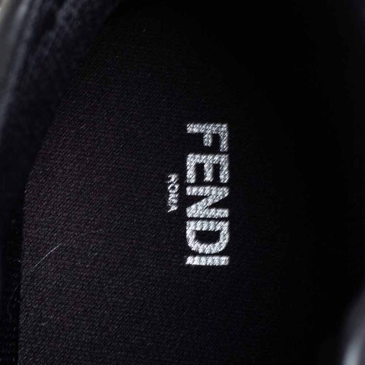Pre Owned Fendi Black/Brown Mesh And Zucca Canvas High Top Sneakers Size 45