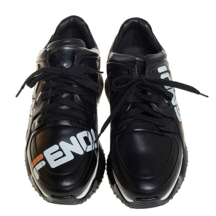 Pre Owned Fendi X Fila Black Leather Fila Mania Sneakers Size 40