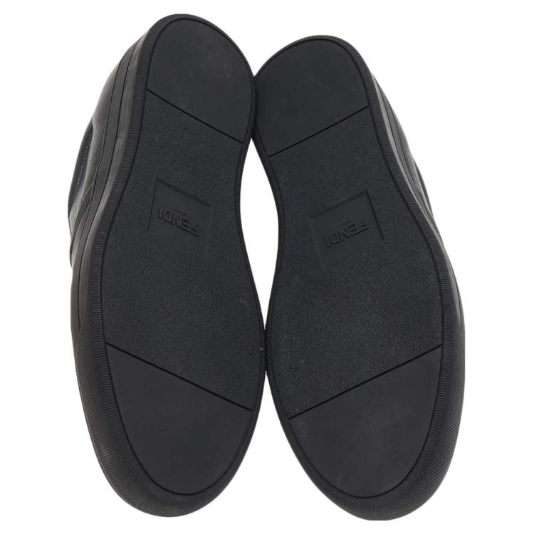 Pre Owned Fendi Black Leather Monster Bug Slip On Sneakers Size 43