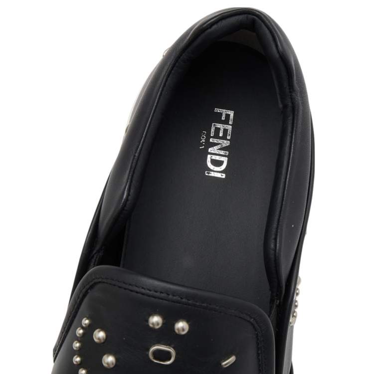 Pre Owned Fendi Black Leather Studded Slip On Sneakers Size 42.5