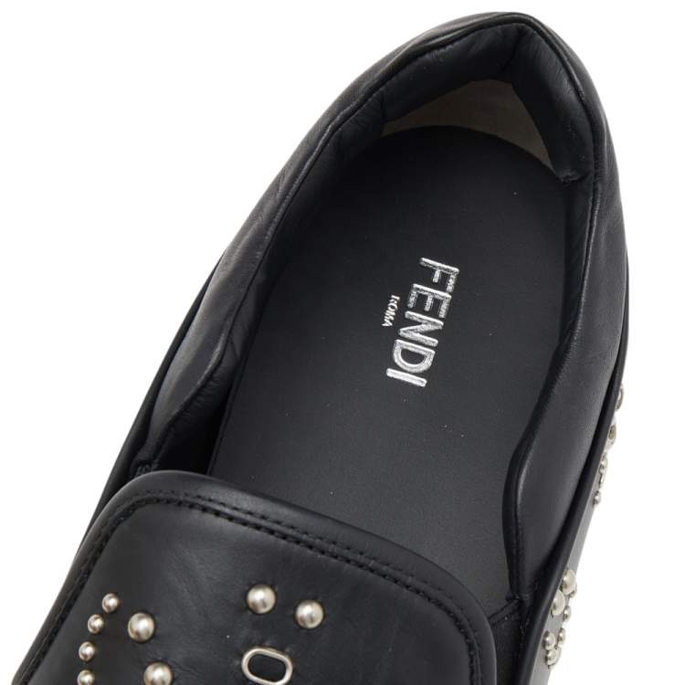 Pre Owned Fendi Black Leather Studded Slip On Sneakers Size 45