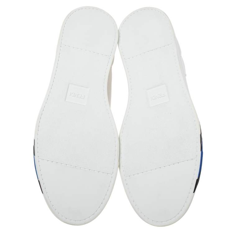 Pre Owned Fendi White Leather Low-Top Logo Print Sneakers Size 45