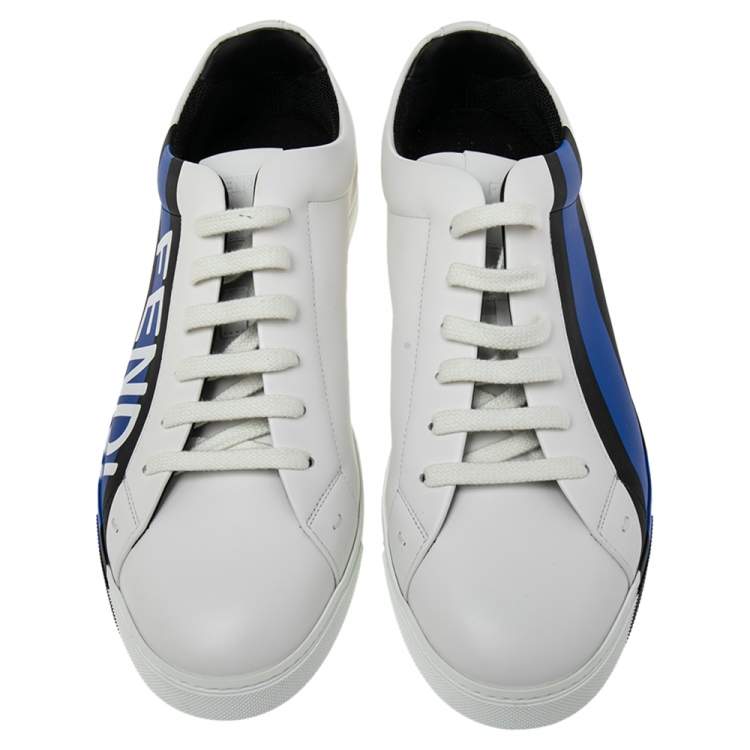 Pre Owned Fendi White Leather Low-Top Logo Print Sneakers Size 45