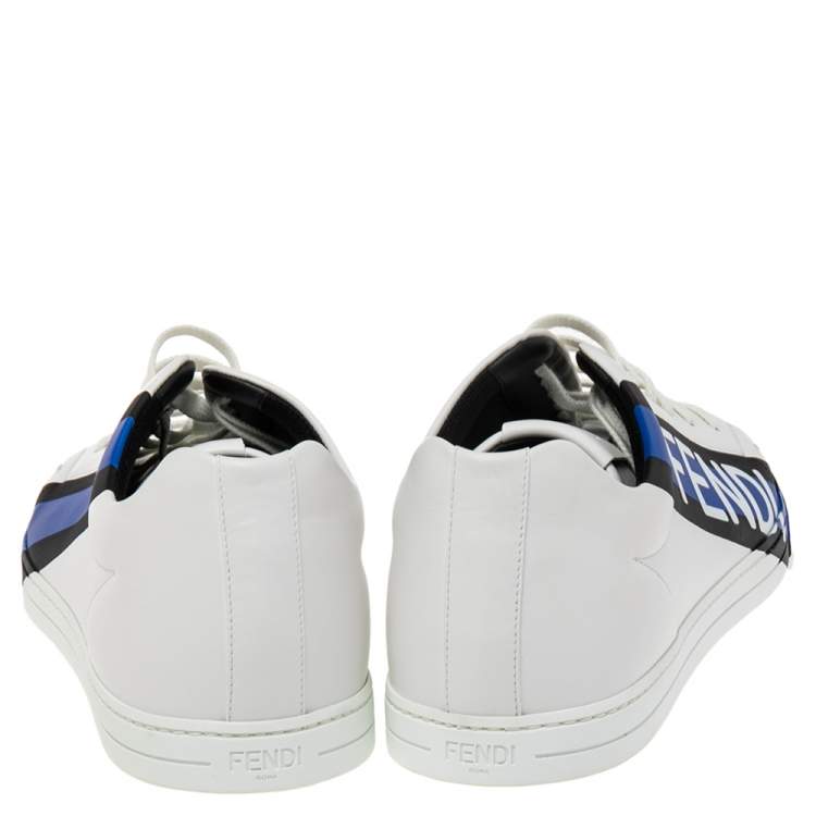 Pre Owned Fendi White Leather Low-Top Logo Print Sneakers Size 45