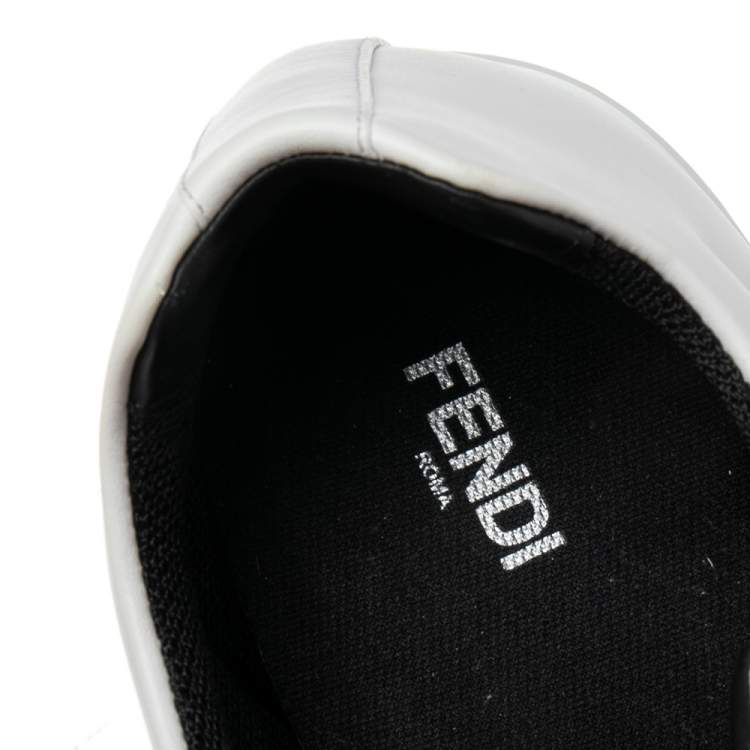 Pre Owned Fendi White Leather Low-Top Logo Print Sneakers Size 45