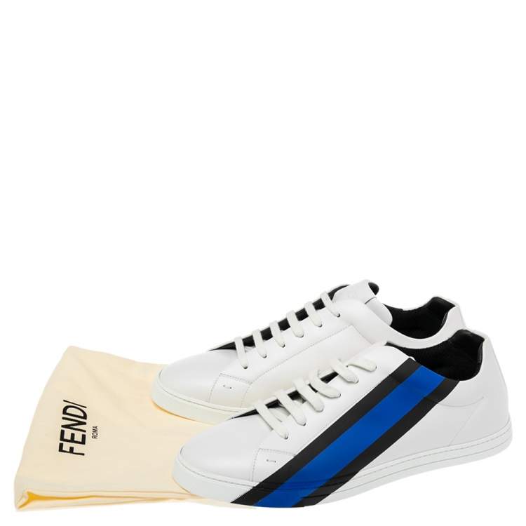 Pre Owned Fendi White Leather Low-Top Logo Print Sneakers Size 45