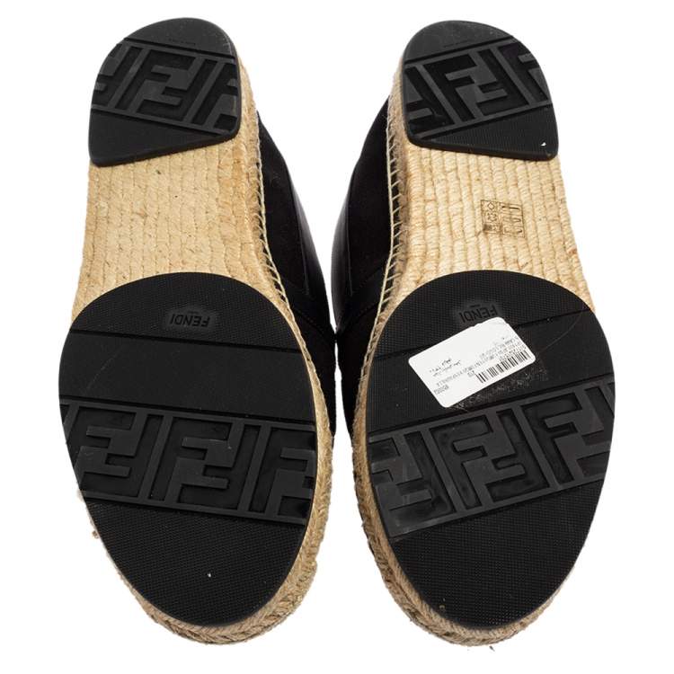 Pre Owned Fendi Black Canvas and Leather Logo Embroidered Espadrille Sneakers Size 43.5