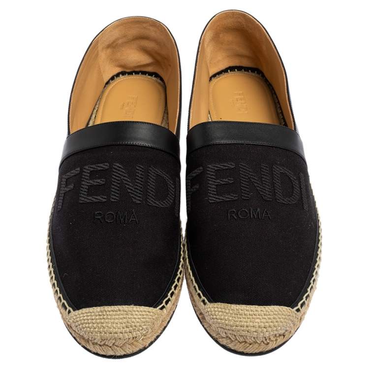 Pre Owned Fendi Black Canvas and Leather Logo Embroidered Espadrille Sneakers Size 43.5