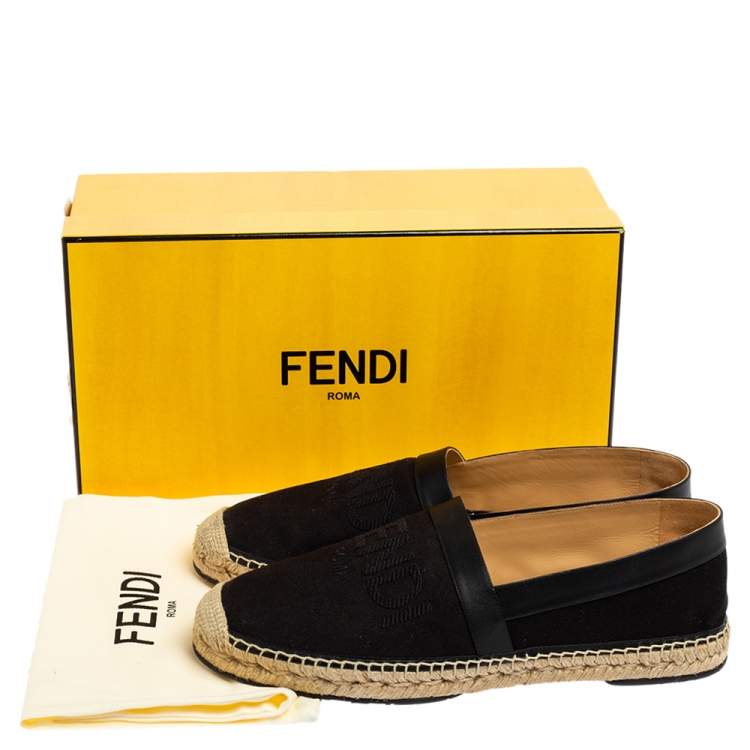 Pre Owned Fendi Black Canvas and Leather Logo Embroidered Espadrille Sneakers Size 43.5