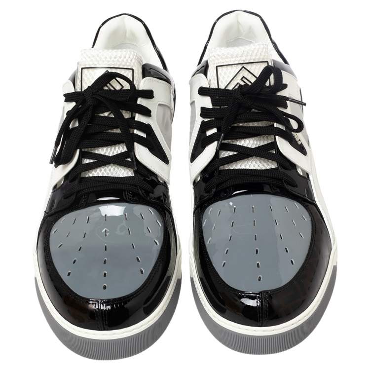 Pre Owned  Fendi Tri Color Patent Leather and Mesh Fancy Low Top Sneakers Size 43