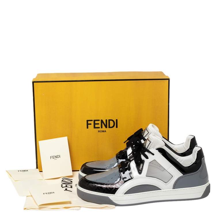Pre Owned  Fendi Tri Color Patent Leather and Mesh Fancy Low Top Sneakers Size 43