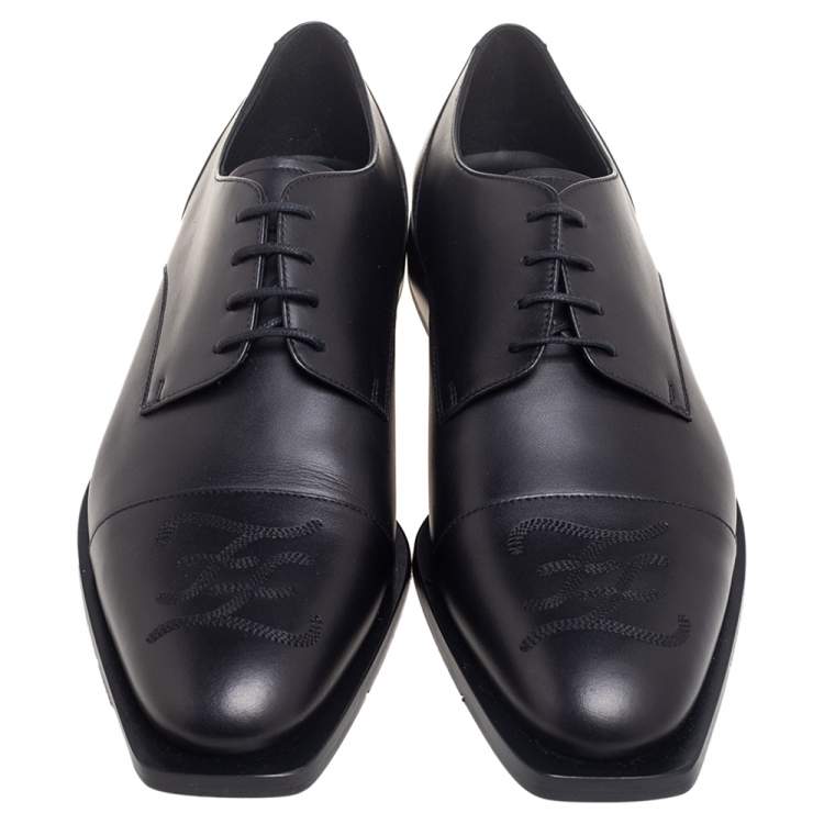 Pre Owned Fendi Black Leather Lace Up Oxfords Size 43