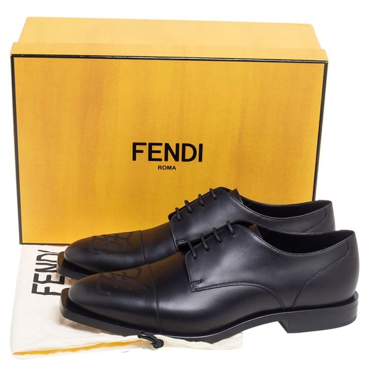 Pre Owned Fendi Black Leather Lace Up Oxfords Size 43