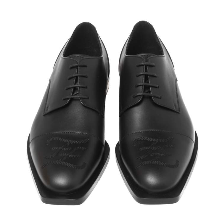 Pre Owned Fendi Black Leather FF Karligraphy Derbies Size 41