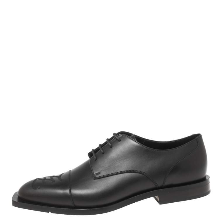 Pre Owned Fendi Black Leather FF Karligraphy Derbies Size 41