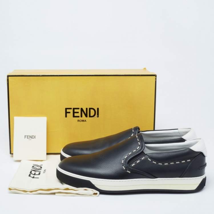 Pre Owned Fendi Black Leather Slip On Sneakers Size 44